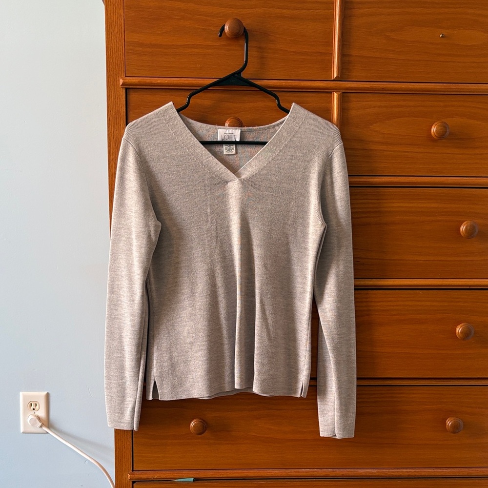 LOFT Gray V-Neck Sweater